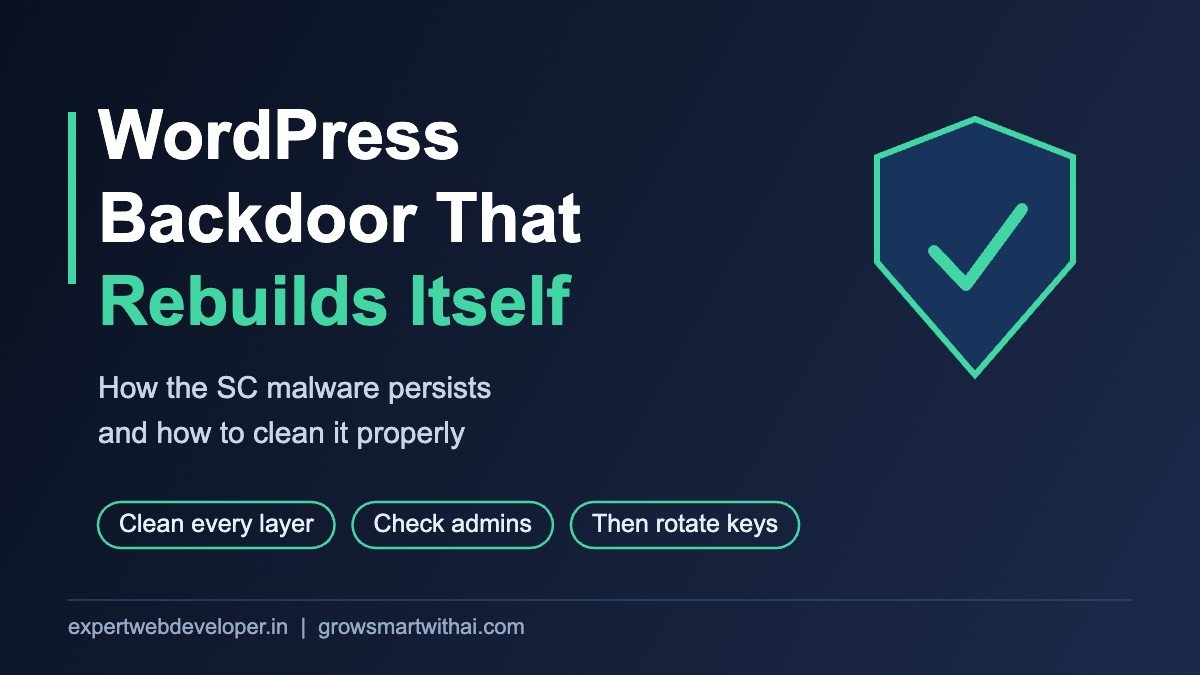 Shield icon with the title: WordPress backdoor that rebuilds itself